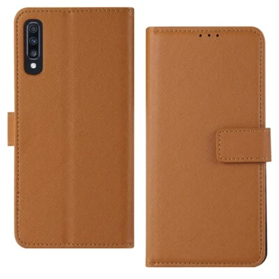 For Samsung Galaxy A70 Wallet Case Protective Cover w/ Card Holder & Stand Brown - Image 1 of 4