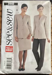 Butterick See & Sew Pattern 3940 Misses' Jacket Skirt Pants Sz 8,10,12 - Picture 1 of 4
