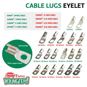 Electric Battery Copper Cable Lugs Tinned Wire Ring Connector Crimp Terminals AU - Picture 1 of 12