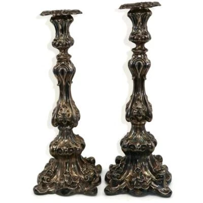 Antique .875 Pure Russian 84 Silver Baroque Style Pair of Candlesticks, 13 1/2" - Image 1 of 4
