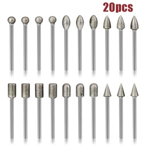 20X Diamond Grinding Cutting Burr Set For Dremel Drill Bits Rotary Tool Grinder - Picture 1 of 10
