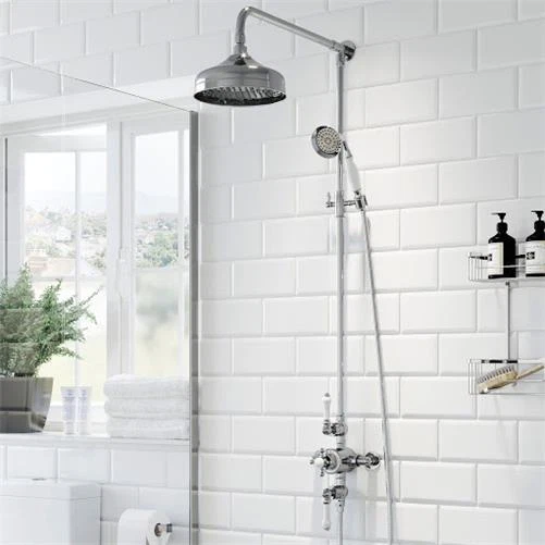 AURORA Traditional Thermostatic Mixer Shower Exposed Adjustable & Fixed Head Silver