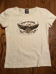 Harley Davidson Large Women's Cream Short Sleeve Shirt Lafayette Louisiana EUC - Picture 1 of 5