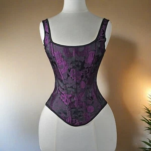 Women Corset Bustier Embossed Printed Vintage Bodice Lace Up 15 Steel Bones Tops - Picture 1 of 15