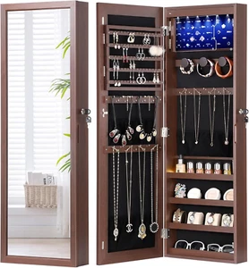 6 Leds Jewelry Mirror Cabinet, 4.2" D Full Length Mirror with Storage, Door/Wall - Picture 1 of 8