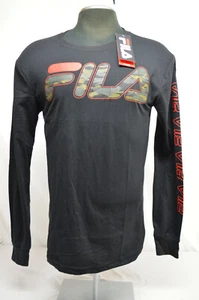 NEW Fila Men's T-Shirt Black/Red & Camo Classic Logo Tee Long Sleeve Size MED - Picture 1 of 6
