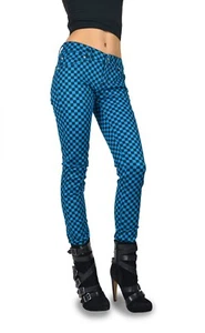 TRIPP EMO GOTH PUNK ROCKER TÜRKIS/SCHWARZ CHECKERBOARD JEANS HOSE SKINNY IS6235P - Bild 1 von 4