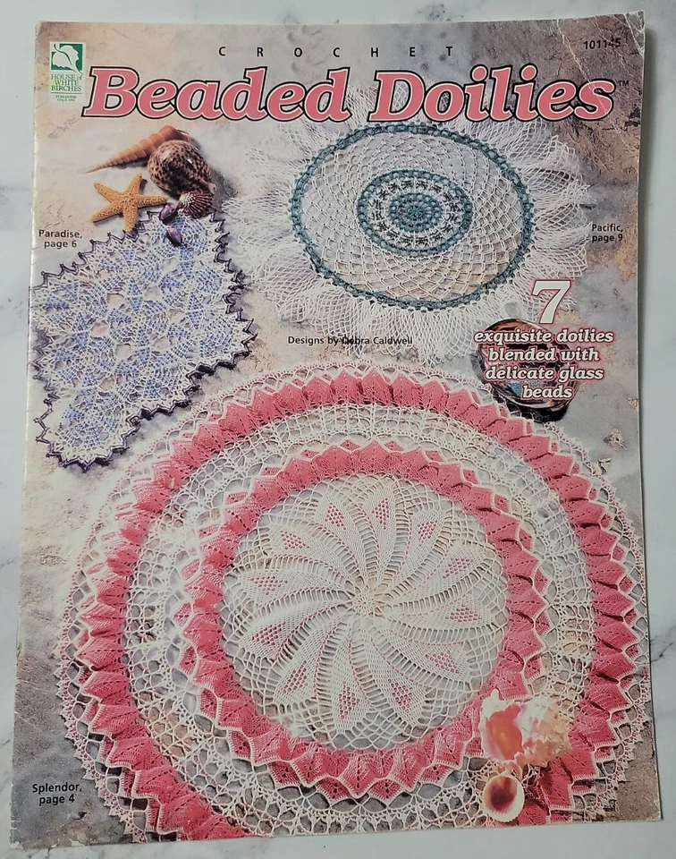 House of White Birches Crochet Beaded Doilies, 7 designs by Debra Caldwell, 1999 - Image 1 of 2