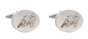 Motorrad Bike Manschettenknöpfe Edelstahl oval silbern matt + Silberbox MM0817 - Bild 1 von 3