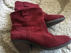Dark Red Suede Leather Ankle Cowboy Boots / Booties 8.5M - Picture 1 of 5