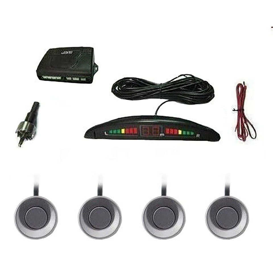 KIT 4 SENSORI DI PARCHEGGIO AUTO SUV CON DISPLAY LED CICALINO SUONO GRIGI SILVER - Immagine 1 di 1