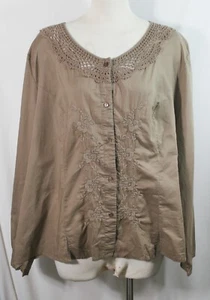 Top talla grande manga larga, 100% algodón, bordado y trabajo de punto, talla 3X - Imagen 1 de 7