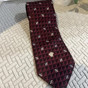 Gianni Versace MAROON/GOLD Geometric Men 100% Silk Tie Made in Italy 57” X 3.75” - Picture 1 of 6