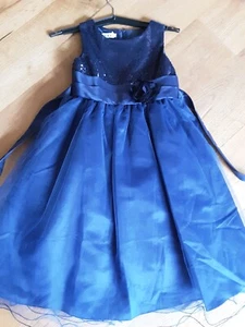 Kleid Gr. 10 ca. 131-140 blau Spitze Tüll festlich Hochzeit Mädchen - Bild 1 von 3