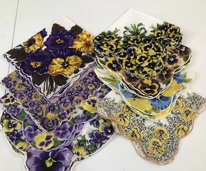 Vintage Ladies Hankies Lot Of 8 - ALL CONTAINING PANSIES - Picture 1 of 11