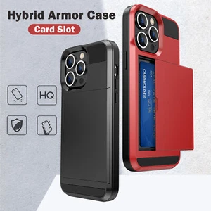 For iPhone 14 13 12 11 Pro XS Max SE Slide Wallet Credit Card Slot PC Phone Case - Picture 1 of 40