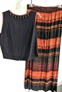 Conjunto de top corto y maxi falda tribal vintage años 80 Piccolino Petites para mujer 10P - Imagen 1 de 20