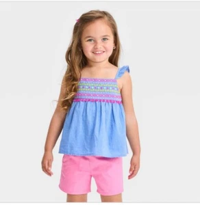 Cat & Jack Toddler Girls 5T Embroidered Chambray Sleeveless Lined Top MSRP $12 - Picture 1 of 4