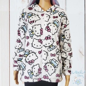 NWT HELLO KITTY SANRIO WOMEN'S WHITE FUZZY SOFT FLEECE HOODIE ZIP UP JACKET - Picture 1 of 7