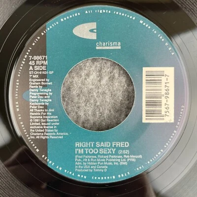 RIGHT SAID FRED I'm Too Sexy / Spanish Version 45 Charisma 7-98671 NEW UNPLAYED - Image 1 of 4