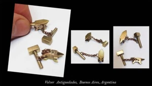 Lovely vtg hand made cufflinks miniature charm anvil & hammer bronze - Picture 1 of 6