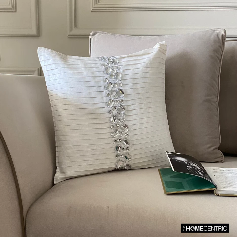 Decorative Pillow Cover White 16"x16", Sofa Decor Silk - Precious Crystals - Image 1 of 4