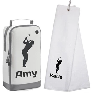 Personalised Golf Shoe Bag & Golf Embroidered Towel with Name Male or Female - Picture 1 of 22