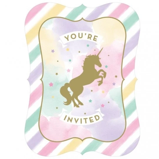 Gold Unicorn Sparkle Postcard Invitations w/Envelopes 8 per pack 4" x 6" Paper - Image 1 of 1