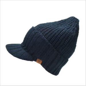 Men Winter Solid Visor Beanie Fleece Lined Knit Hat with Brim Ski Billed Cap US