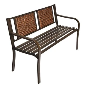 Patio Garden Bench with Wicker Backrest, Outdoor Park Bench Chair with Powder... - Picture 1 of 9