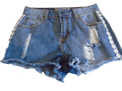 Pantalones Cortos Hot Kiss Cici Jean Corte Jr. Para Mujer 3 Tiro Medio Azul Envejecido Rasgado Foto 1 de 4