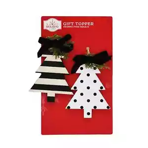 NEW ~ Black & White Trees Christmas Gift Toppers, 8 in, 2 Count, by Holiday Time - Picture 1 of 3