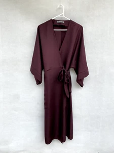 ✨ Womens Jac + Jack 100% Silk Wide Sleeve Kimono Wrap Dress Burgundy Size 8 - Bild 1 von 7
