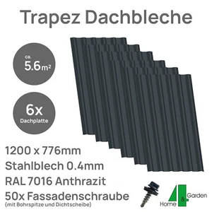 🔨Metalldach Komplettset inkl. Fassadenschrauben | 6x Dachbleche Anthrazit 5,6m² - Bild 1 von 6