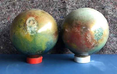 PAIRE DE BOULES PORTE PERRUQUES / PERRUQUIERS CHROMOS - Photo 1/4