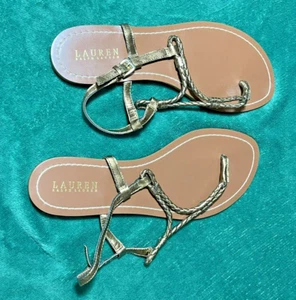 Lauren by Ralph Lauren Thong Sandals Copper Toned Braided Size 11B - Picture 1 of 4