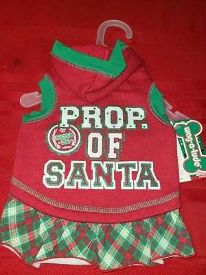 VESTIDO PERRO NUEVO DE WAG-A-TUDE ♡ ROJO Y VERDE "PROP. DE SANTA" SUDADERA CON CAPUCHA ♡ TALLA PEQUEÑA Foto 1 de 4