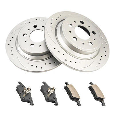 Fit For Volvo S60 XC70 V70 S80 Rear Drilled Brake Rotors Brake Pads - Image 1 of 4