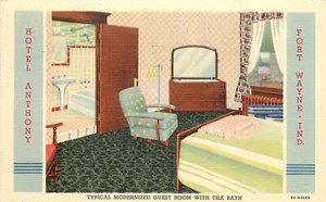 Linen Postcard Hotel Anthony Interior Fort Wayne IN - Picture 1 of 2