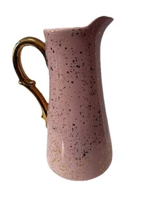 Vintage MCM Pink With Gold Gold Fleck Accents Pitcher Unbranded 9”x5.5” - Picture 1 of 7
