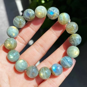 12,7 mm Natürlicher Labradorit Regenbogen Blaulicht Perlen Armband AAAA C1658 - Bild 1 von 7
