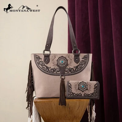 New Montana West Cut out Fringe Concealed Carry Tote Sets in Different Colors - Image 1 of 4