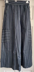 Navy Striped Super Wide 100% Cotton Trousers 6 8 10 12 14 16 18 20 RRP £32 - Picture 1 of 6