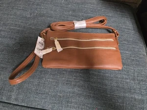 Borsa a tracolla Style & Co VEGAN pochette chiusura zip marrone piccolo polso da viaggio - Foto 1 di 6