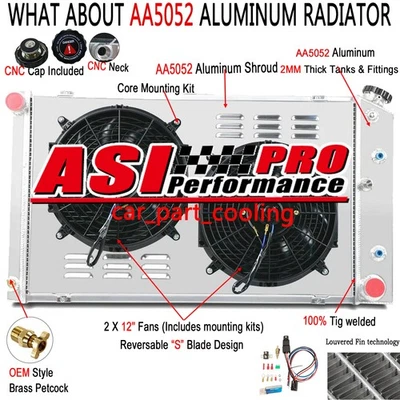 #CC161 4 Row Radiator+Shroud+Fan Kit Fit 1968-90 Chevy Chevelle El Camino Impala Foto 1 de 4