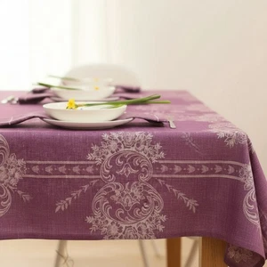 Jacquard Tischdecke Leinen violett Ornamente 170x170cm Hohlsaum Maschinenwäsche - Bild 1 von 5
