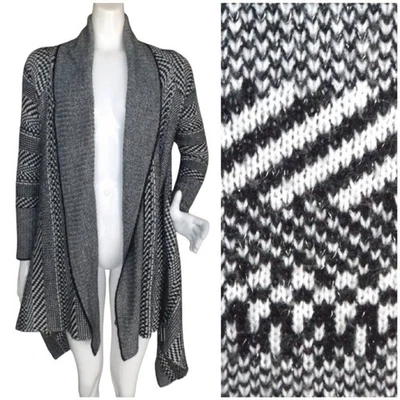 BEBE Cardigan Sweater, S, Geometric/Stripe, Open front, Asymmetric, Shawl collar - Image 1 of 4