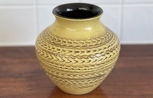 Mid Century Pottery Vase Germany 14cm Yellow Brown - Picture 1 of 6