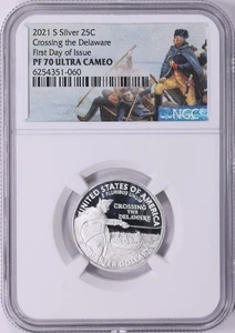 2021 S Silver Quarter 25C Crossing the Delaware NGC PF70UCAM First Day Issue 60 - Picture 1 of 2