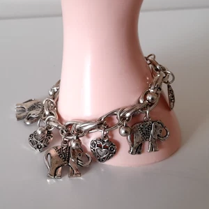 ELEPHANT HEART & BALL CHARM BRACELET SILVER TONE     #BB - Bild 1 von 5
